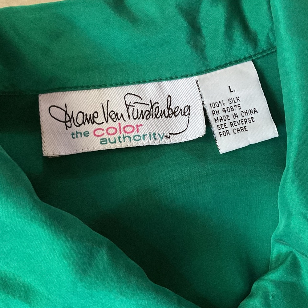 Vintage DVF Silk Shirt, Large, Green - Picture 2 of 5